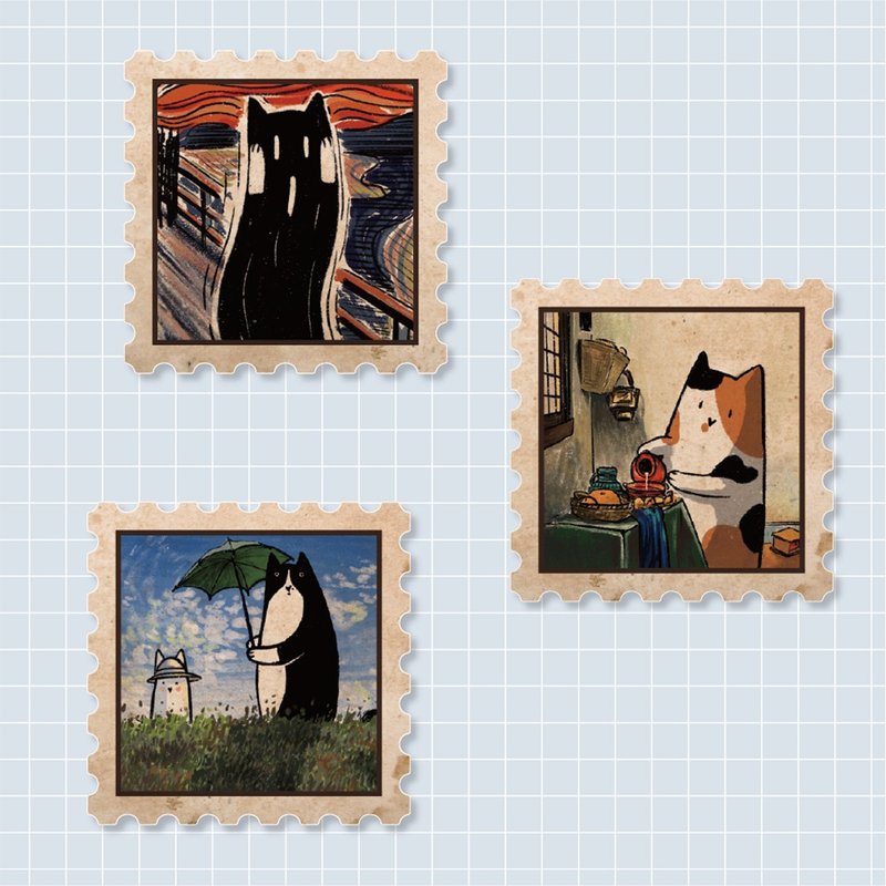 【MiKaLa】名画喵邮票压克力磁铁 第一弹 - 冰箱贴/磁贴 - 压克力 多色
