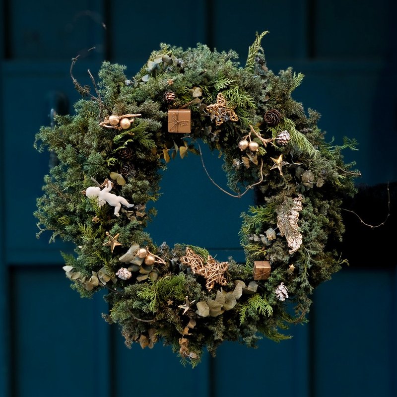 2026 - 低调金质圣诞花圈 /圣诞礼物 交换礼物 圣诞节 - 干燥花/捧花 - 植物．花 绿色