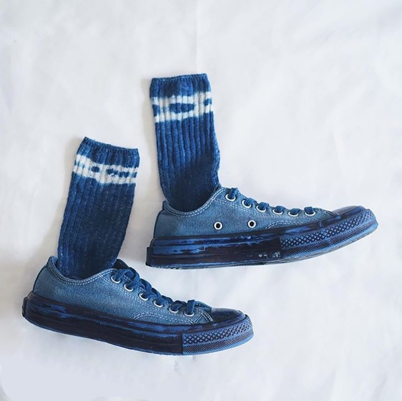 圣诞新年礼物 手作植物蓝染全棉袜子套装 4双 - 其他 - 棉．麻 蓝色