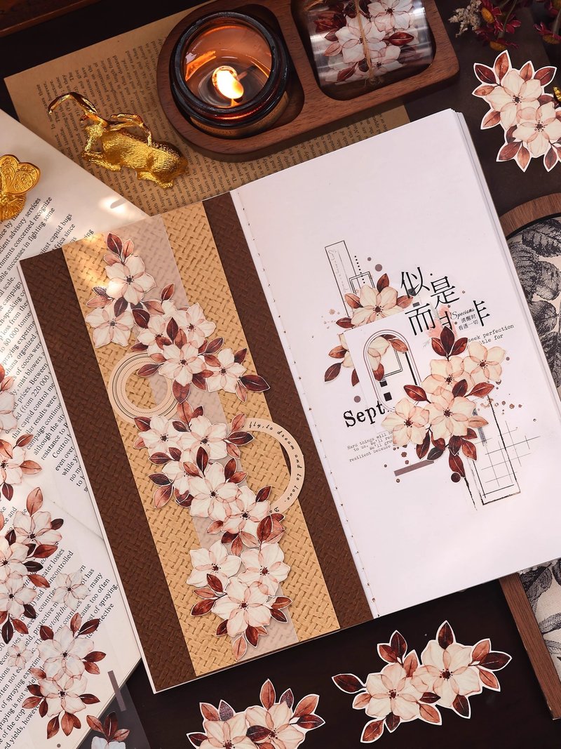 花漾四季  复古四色大小花卉和纸PET手帐贴胶带手帐拼贴 - 纸胶带 - 纸 多色