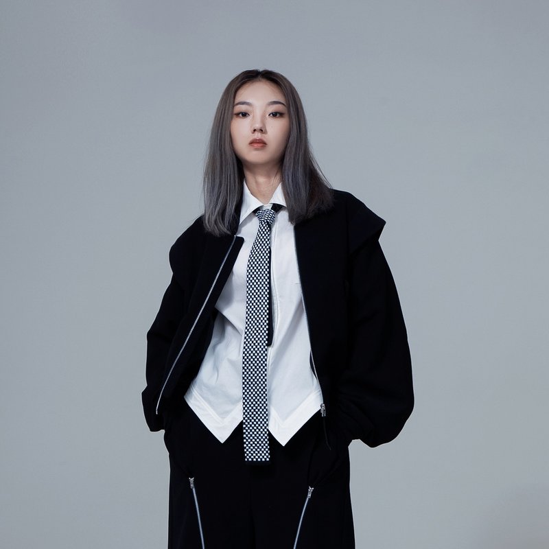 两穿可拆袖飞行外套 - 女装休闲/机能外套 - 聚酯纤维 黑色