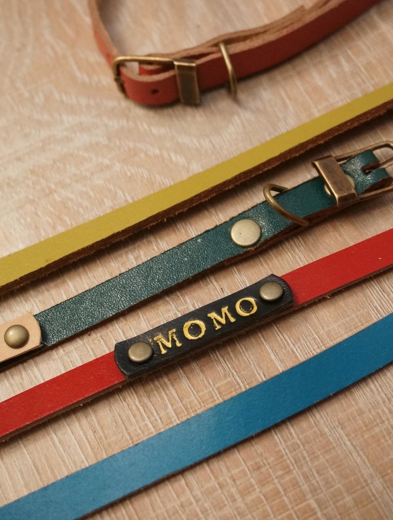 Sienna手工真皮宠物项圈组-xS号项圈(含打字) - 项圈/牵绳 - 真皮 金色