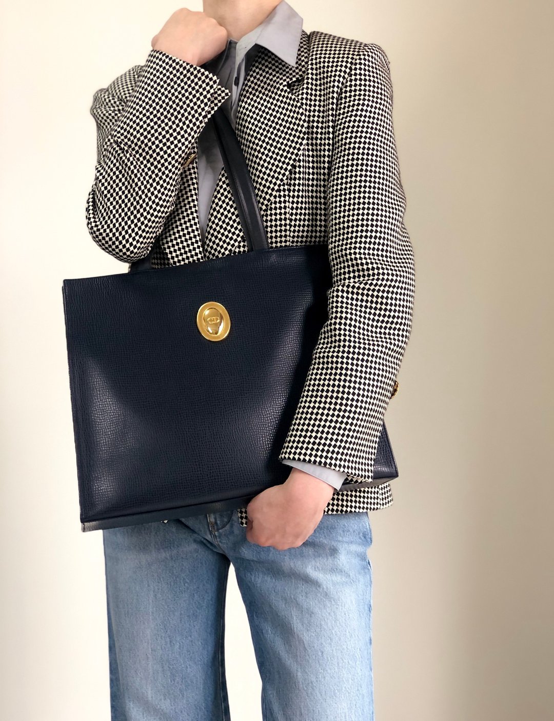 【VintageShop solo 日本直送中古包专卖店】Christian Dior クリスチャン ディオール 手提包 宝蓝色 椭圆 Logo 皮革 托特包 gxjx4z - 手提包/手提袋 - 真皮 蓝色