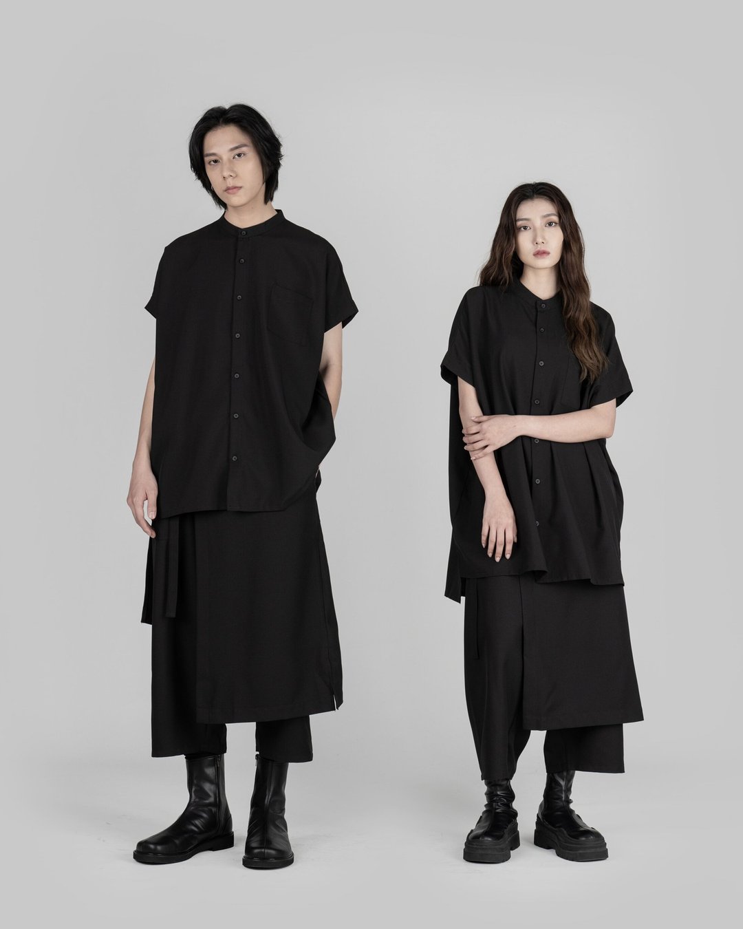 MUKK DESIGN 超凉爽透气半袖衬衫 - 男装衬衫 - 聚酯纤维 黑色