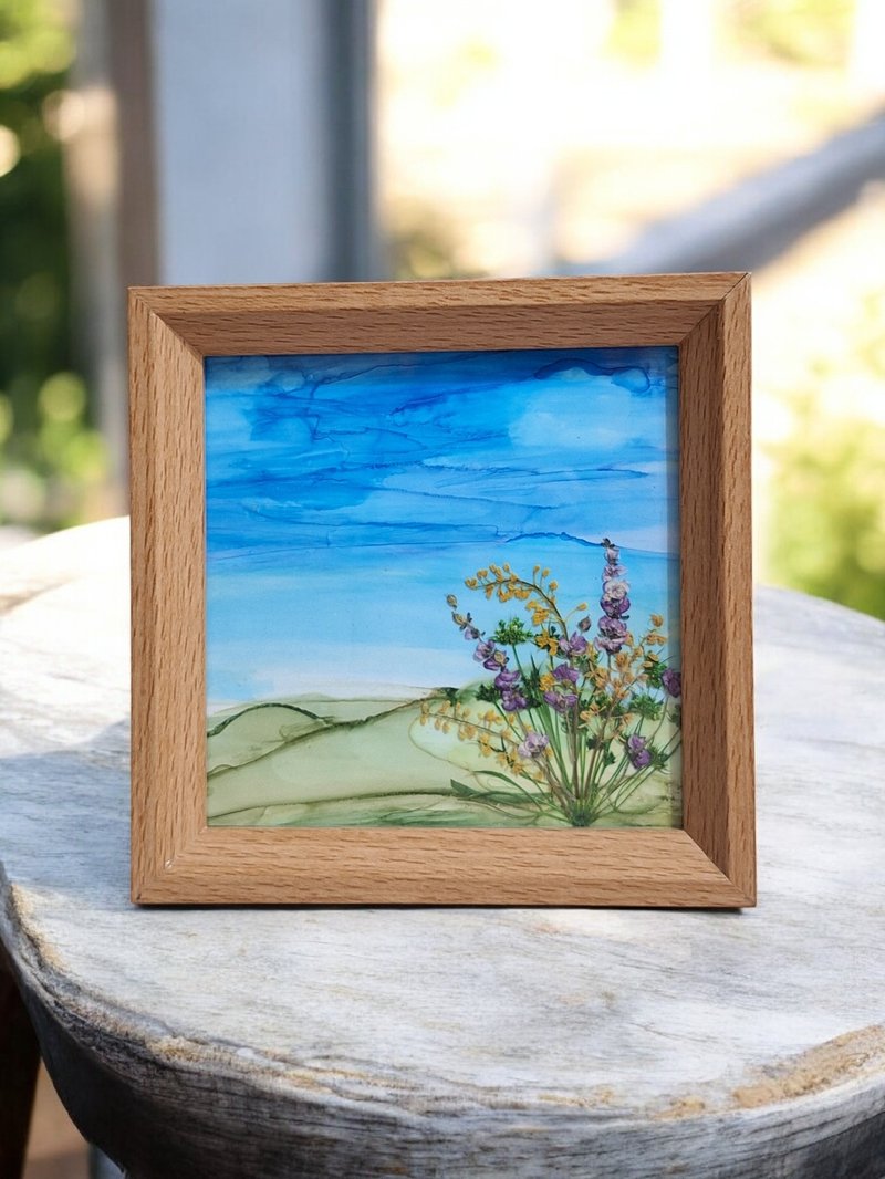 手作押花LED小夜灯 | 野花与天空触控小夜灯 - 灯具/灯饰 - 木头 多色