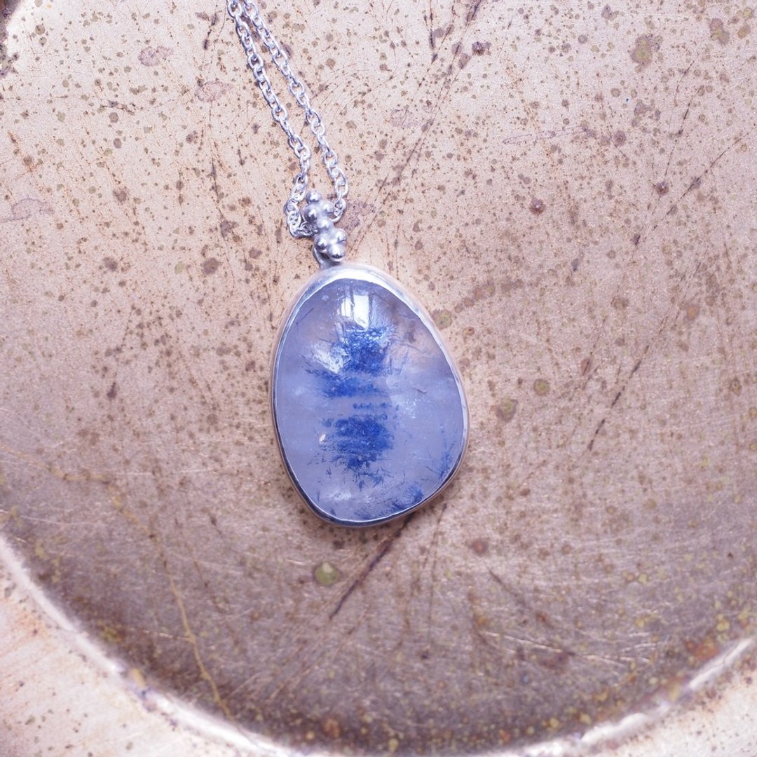 蓝线石 手工纯银项链 Dumortierite handmade sterling silver - 项链 - 水晶 蓝色