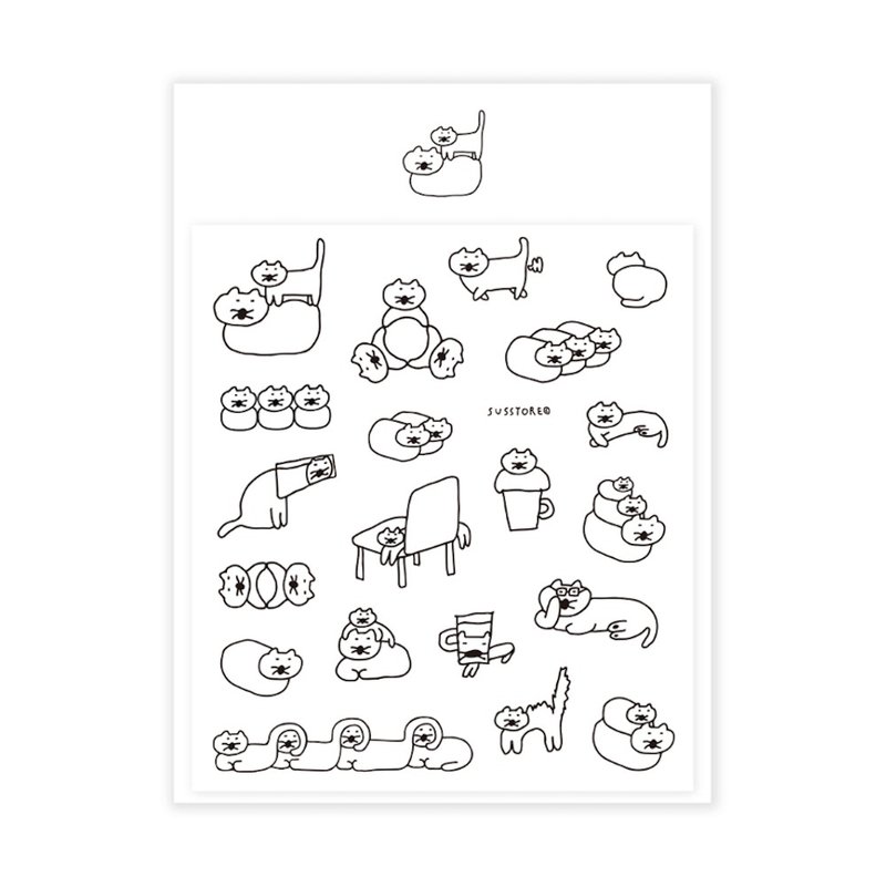 现货 - 韩国 SUSSTORE - 自在休憩的猫 可重复黏贴透明贴纸 - 贴纸 - 其他材质 白色