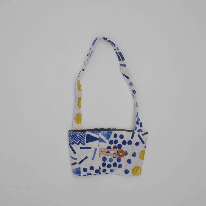 夏日黄蓝印花环保杯套 - 随行杯提袋/水壶袋 - 棉．麻 蓝色