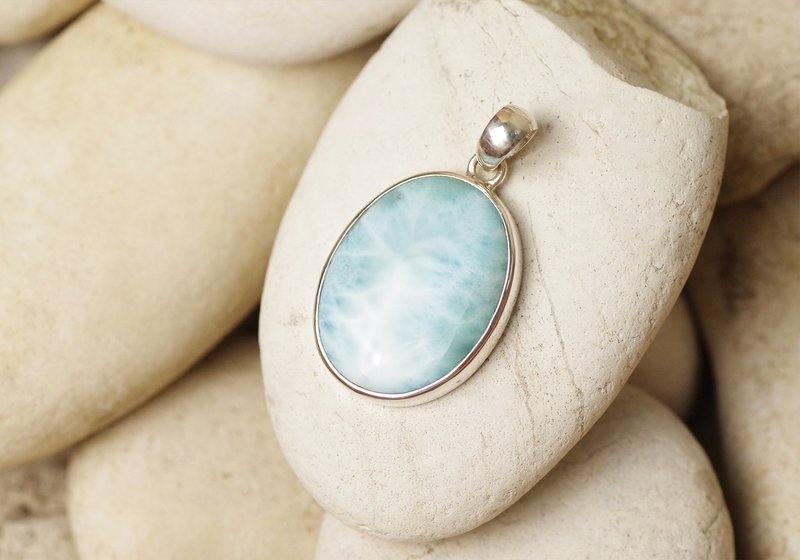 Larimar Pendant Top - Gemstone Pendant Necklace - 项链 - 纯银 蓝色
