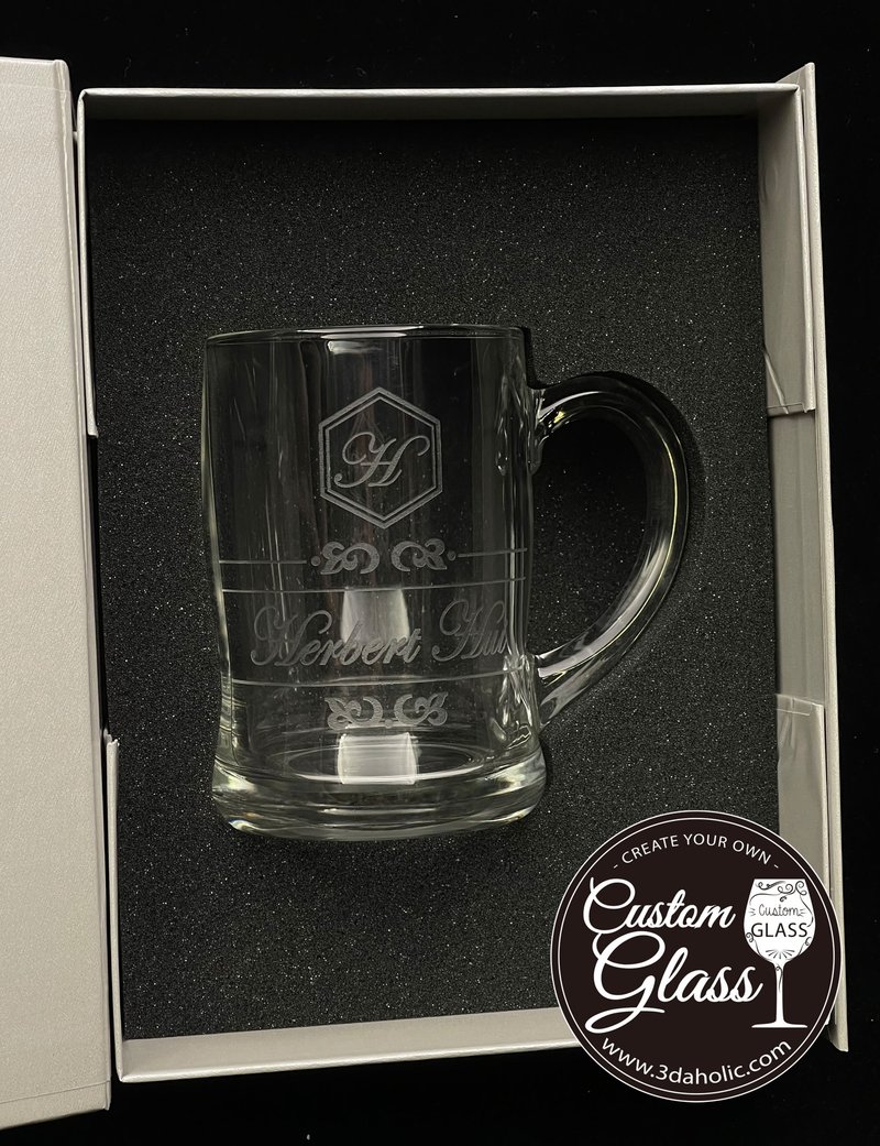 【定制化订制】啤酒杯雕刻(一只)连礼盒 – 心意字句/人名雕刻 - 酒杯/酒器 - 玻璃 透明