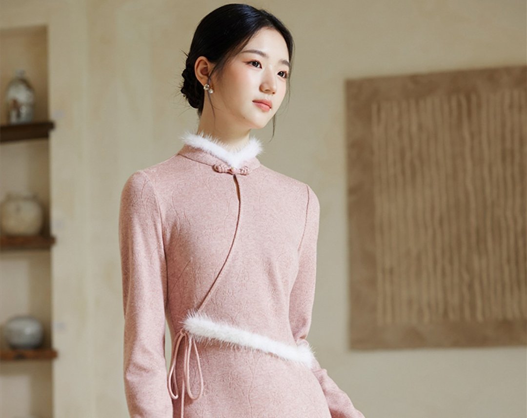 新中式中国风 修身婚礼服洋裝 - 洋装/连衣裙 - 其他材质 粉红色