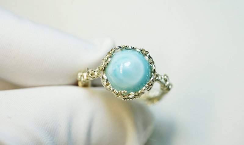 纯银手工绕线海纹石闭口戒指 - 戒指 - 宝石 多色