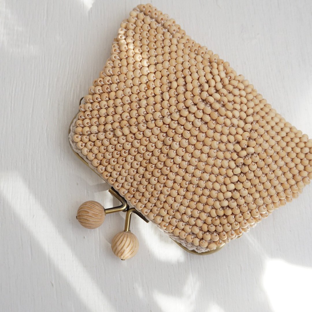 Ba-ba handmade Wood Beads crochet square pouch No.1804 - 化妆包/杂物包 - 木头 咖啡色