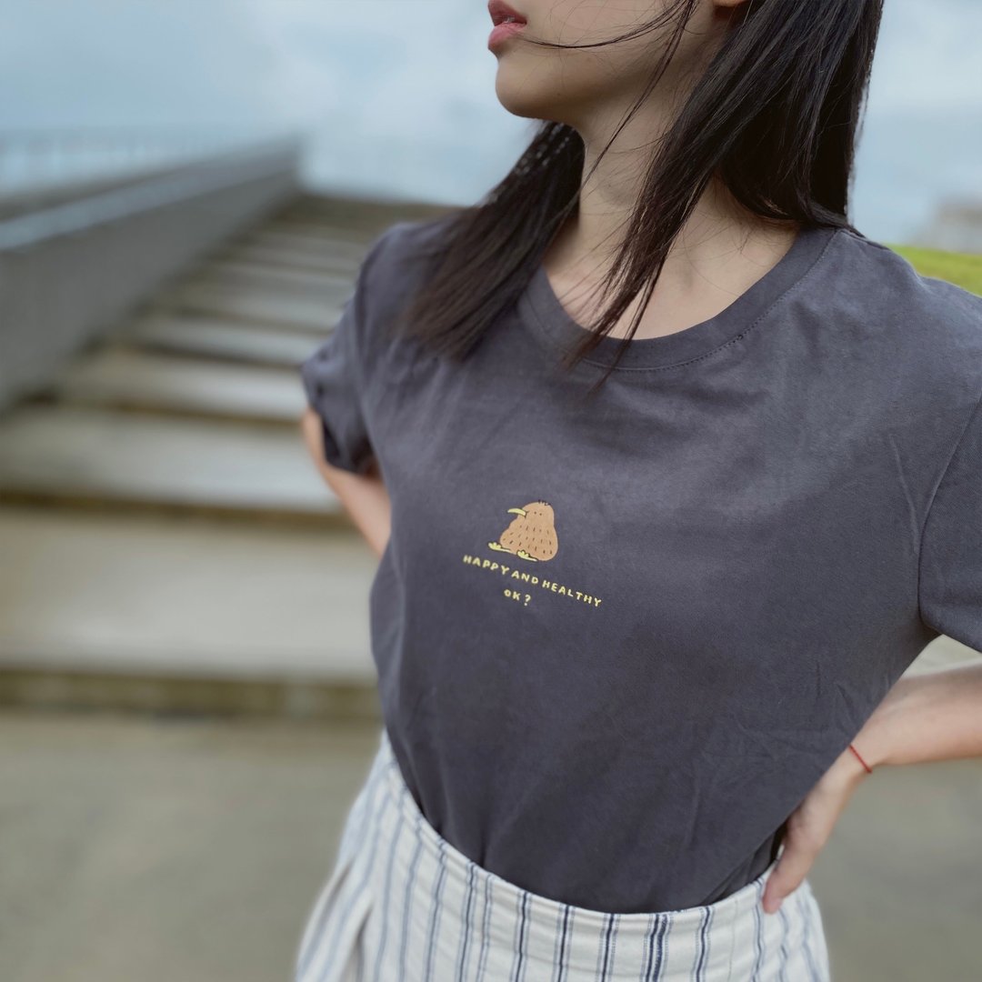才不肥呢/ 奇异鸟T-shirt 改版了/ 灰 - 女装 T 恤 - 棉 灰色