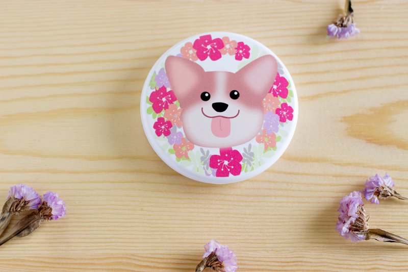 柯基君动物花圈随身圆镜组 - 彩妆刷具/镜子/梳子 - 塑料 白色