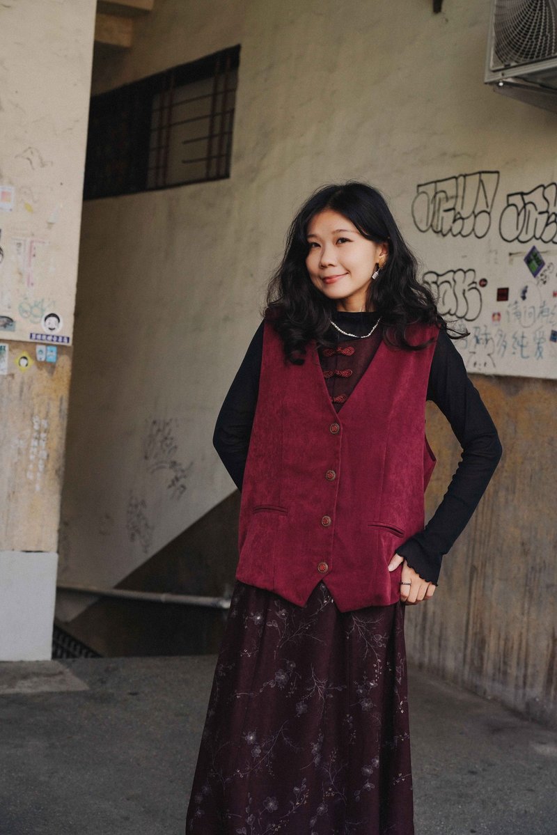 Vintage 古着 背心 古着背心 典雅枣红背心 | 纯情百货行 - 女装背心 - 其他材质 红色