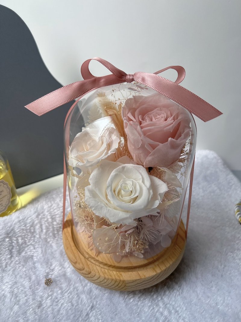 【毕业礼物】flower-of-life 新时代少女粉玻璃钟罩  日本玫瑰 - 干燥花/捧花 - 植物．花 粉红色