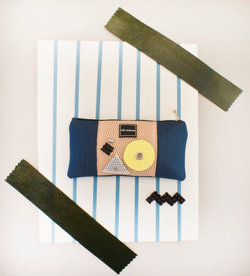 澎澎几何系列－手工限量笔袋－深蓝 - 铅笔盒/笔袋 - 聚酯纤维 蓝色