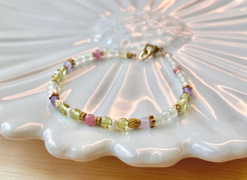薰衣草森林-薰衣草紫水晶-碧玺-葡萄石-橄榄石手链-生日礼物 - 手链/手环 - 半宝石 多色