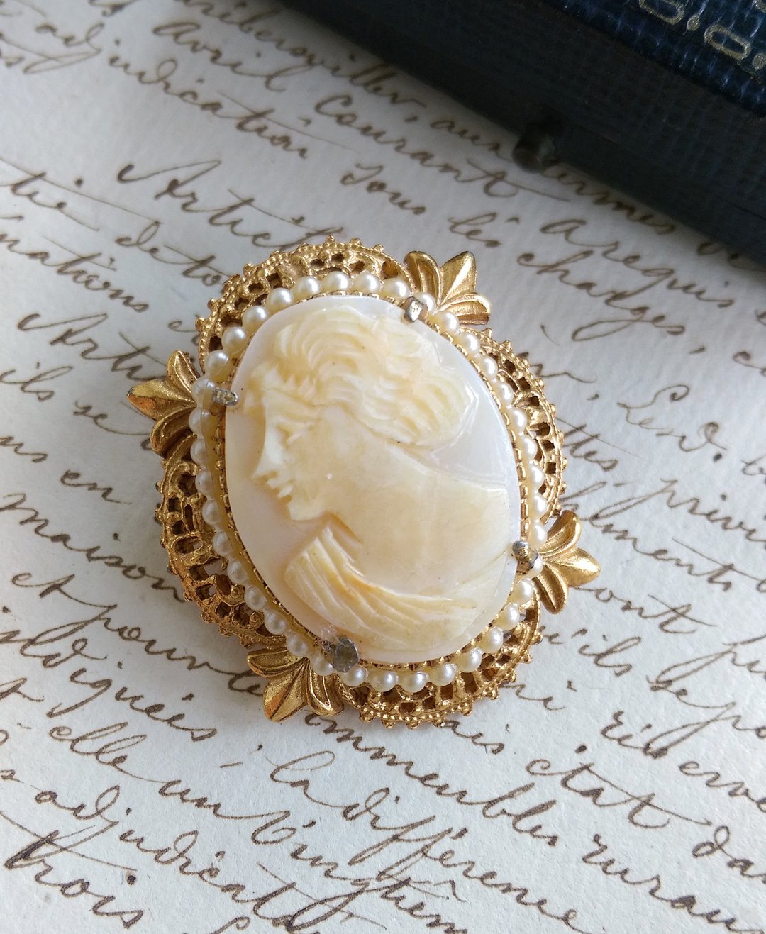 Vintage Jewelry 西洋古董饰品 FLORENZA CAMEO  鸢尾花纹 别针 - 徽章/别针 - 其他金属 金色