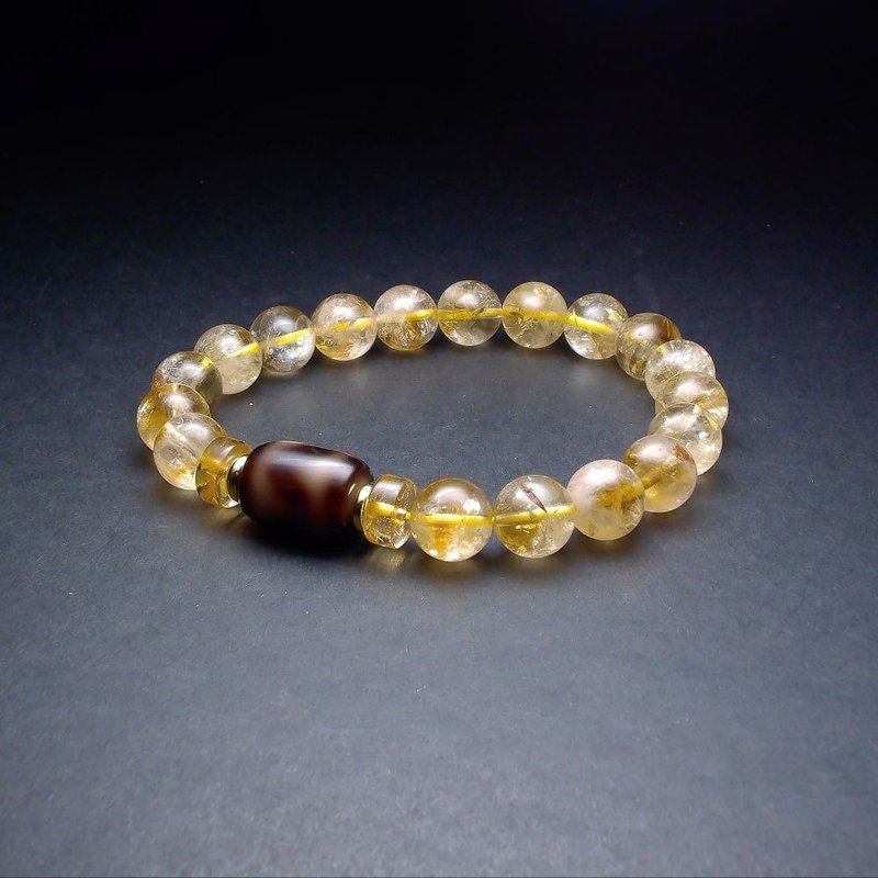 黄水晶与虎纹天珠 | 男手链 男手镯 手链男 QBR-00064 - 手链/手环 - 水晶 金色