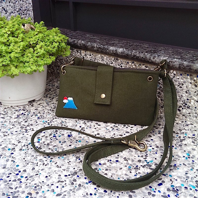 | •R• | 全新 | 调色板富士山 | 斜背手提两用手机悠游包(绿) - 侧背包/斜挎包 - 棉．麻 