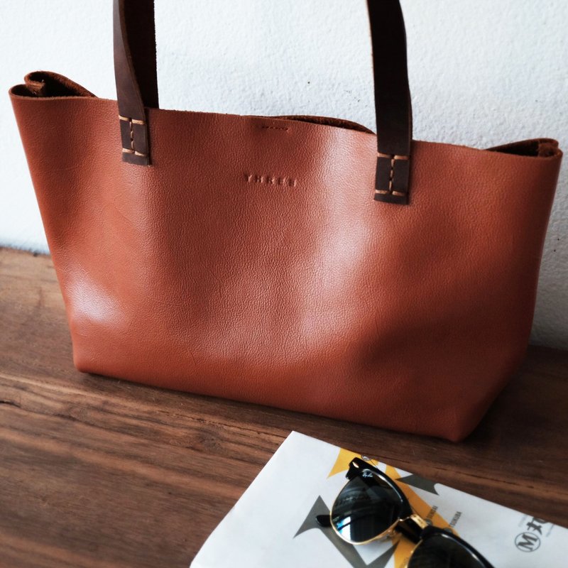 SALE!! Mini Leather Tote Bag / Small Tan Leather Handbag - 手提包/手提袋 - 真皮 咖啡色
