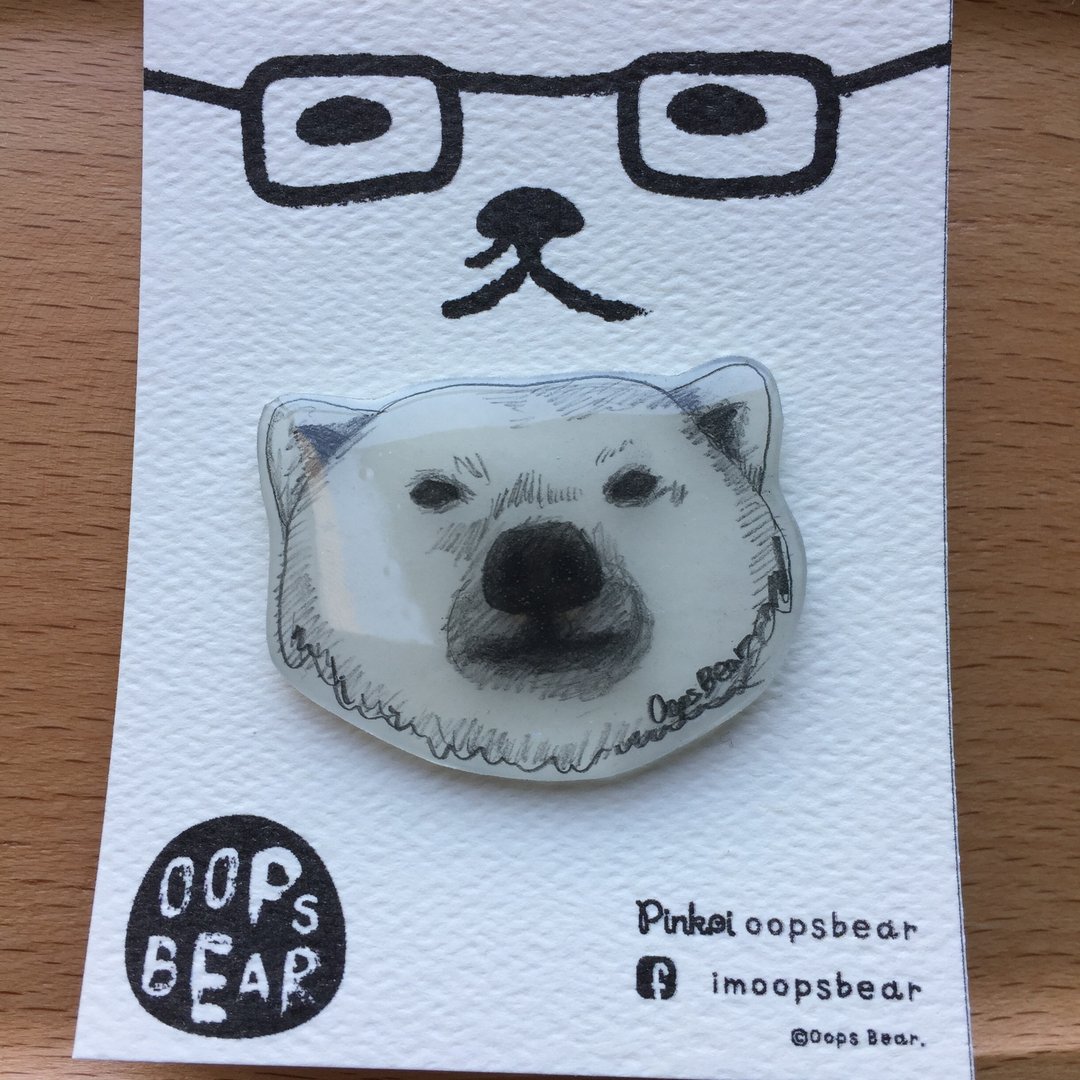 Oops bear - 白熊素描胸针 - 胸针 - 塑料 白色
