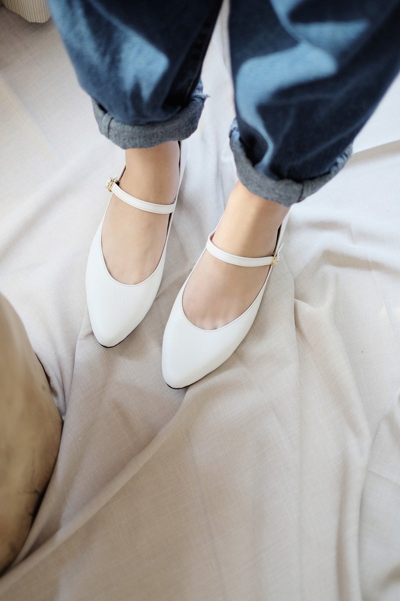 Mary Jane (白) White Low Heels | WL - 其他女款皮鞋 - 真皮 白色