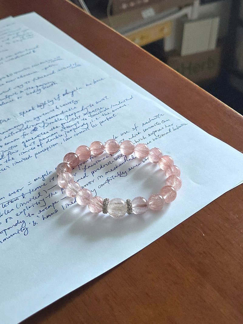 精品级别粉钢丝兔毛 稀有9-11mm手串 桃花爱情人缘 - 手链/手环 - 水晶 粉红色