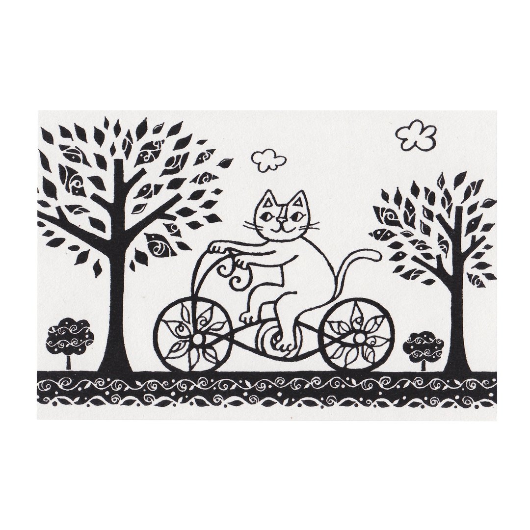 冈部哲郎 猫咪微厚油墨卡片【森林脚踏车】 - 卡片/明信片 - 纸 白色