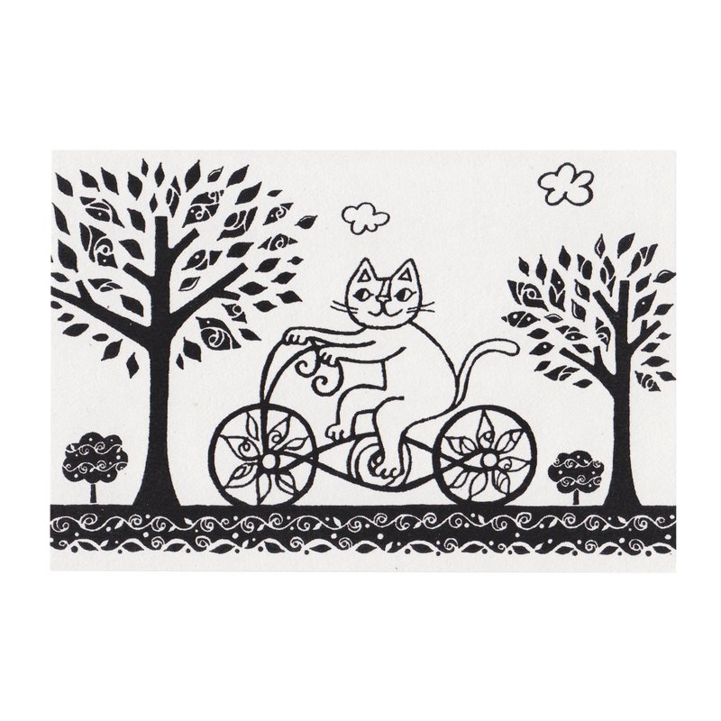 冈部哲郎 猫咪微厚油墨卡片【森林脚踏车】 - 卡片/明信片 - 纸 白色