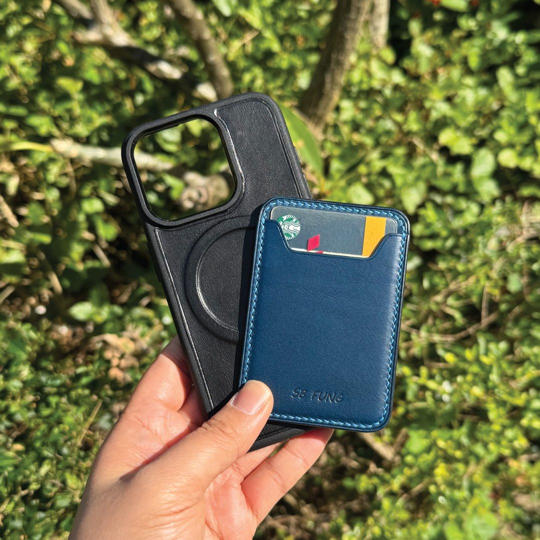 【iPhone 磁吸咭位手机壳】蓝色植鞣牛皮/Magsafe 卡套/磁吸力强 - 手机壳/手机套 - 真皮 蓝色