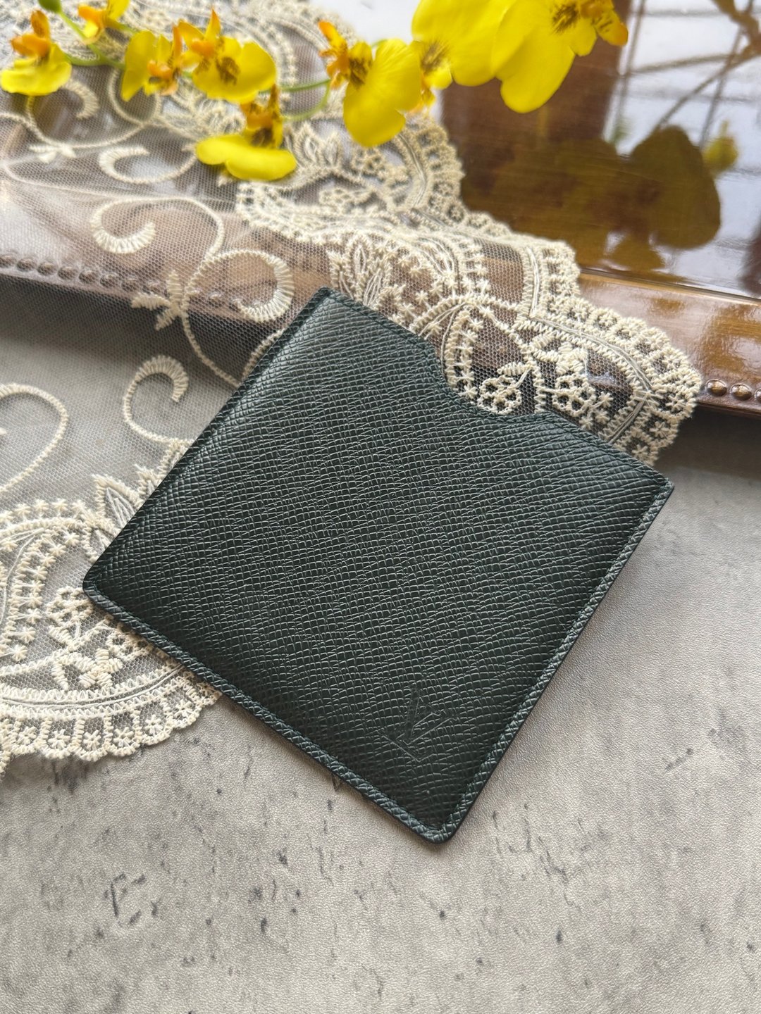 中古正品 LV 真皮皮革套 罕有磁盘套 90年代 卡夹 短夹两用 - 名片夹/名片盒 - 真皮 绿色