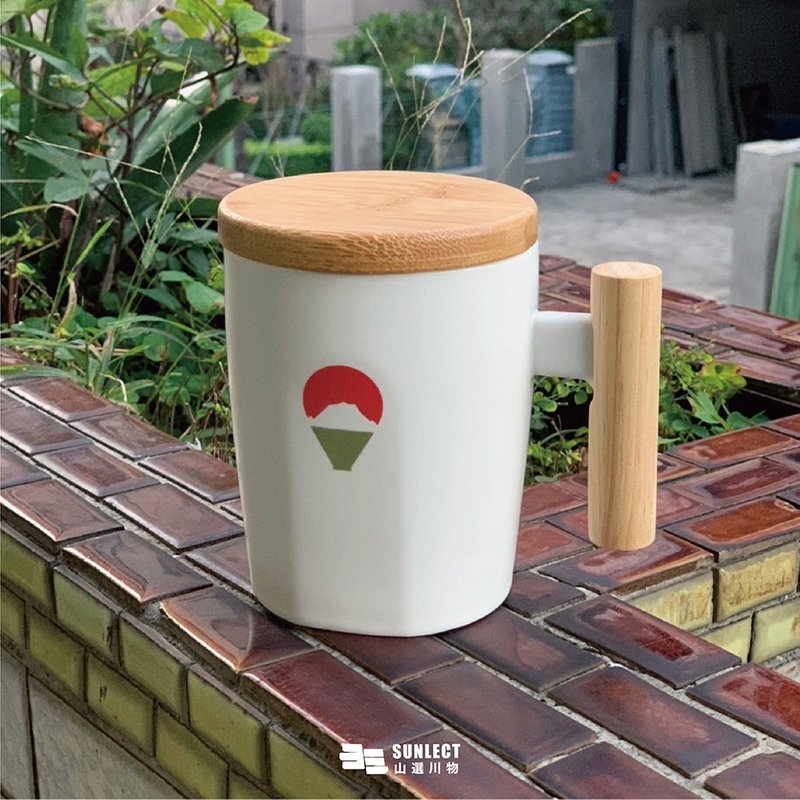 山焙 360ml 木把陶瓷马克杯 含盖 - 其他杯子 - 陶 白色