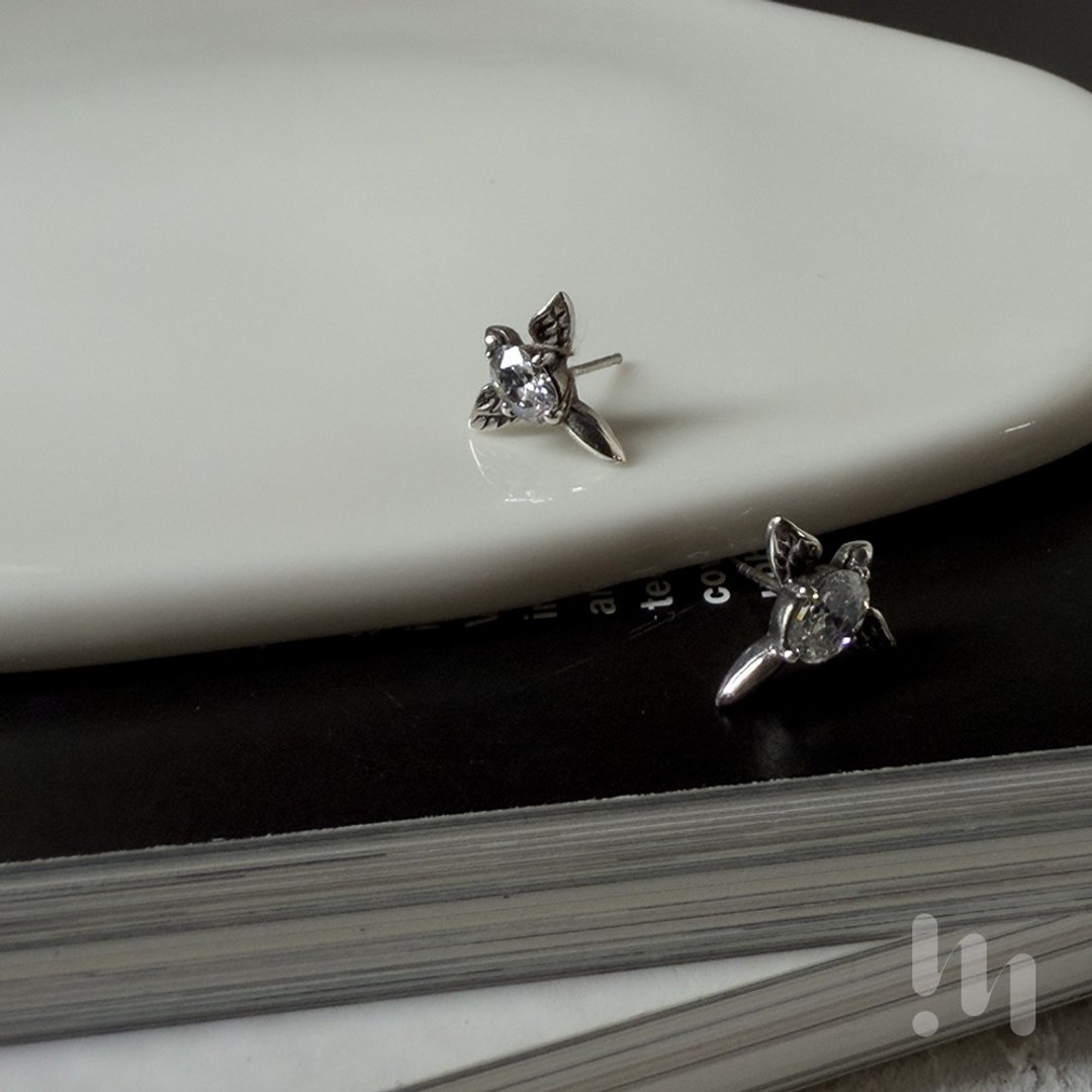 银羽之鸟 │ 925纯银 锆石 耳环 LIM:M PROJECT【限量】 - 耳环/耳夹 - 纯银 银色