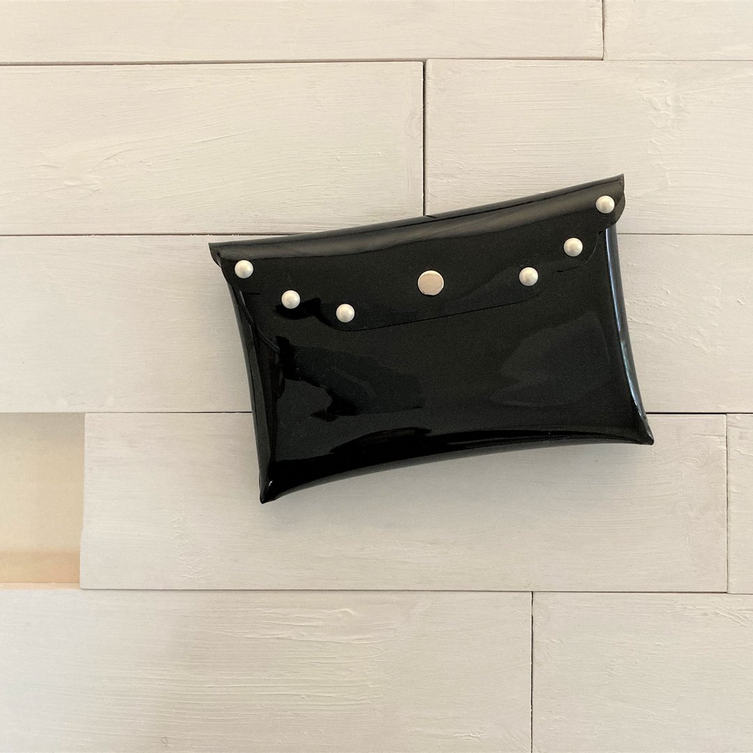 PVC scalar stud flat pouch black - 化妆包/杂物包 - 其他材质 黑色