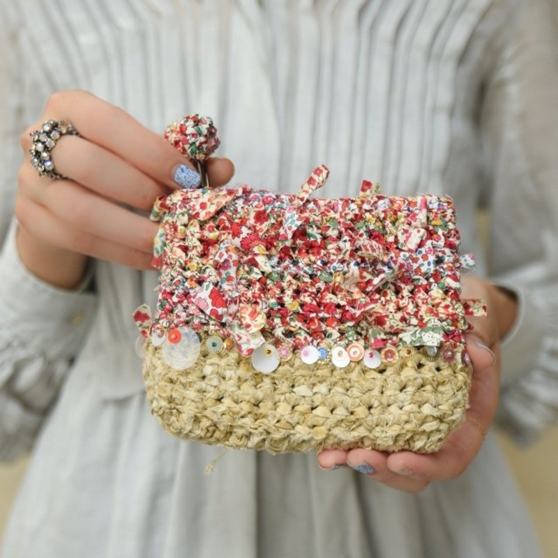 My own Liberty blooming pouch x sequins || Red || - 化妆包/杂物包 - 棉．麻 