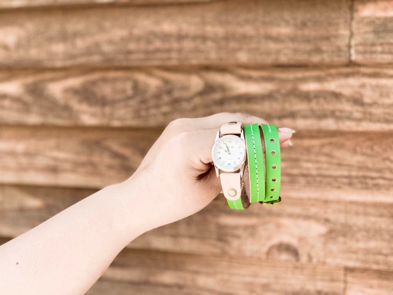 ROLL Nostalgic but new Aya Green Roll-up watch Round and round watch RUW-GGWW-W - 女表 - 真皮 绿色