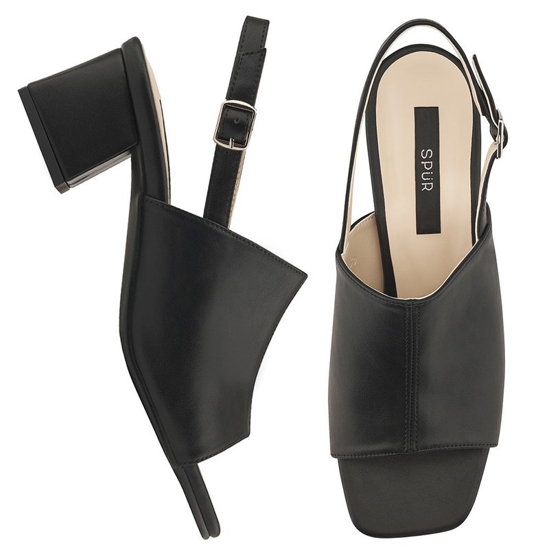 Pre-Order SPUR 方形鞋头高跟凉鞋 QS8019 BLACK - 男女凉鞋 - 其他材质 