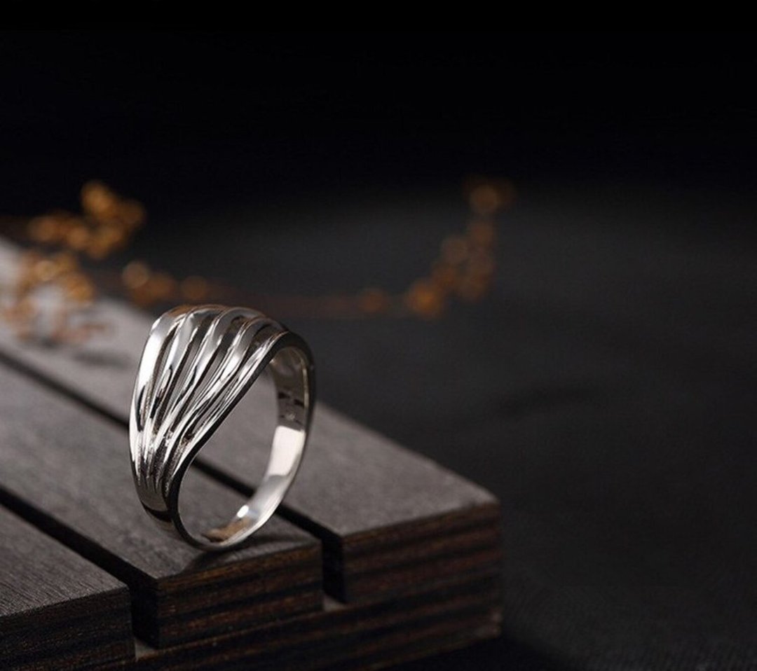 Real 925 Sterling Silver Fine Jewelry Hollow Multi Stripes Ethnic Finger Rings - 戒指 - 纯银 银色