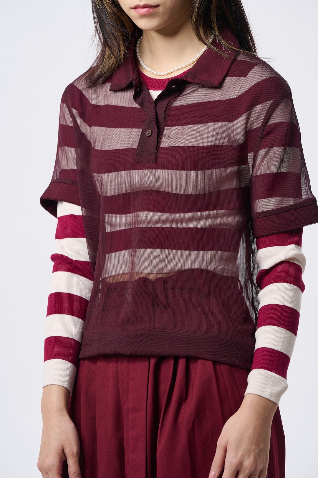 透视马球衫 See-thought Polo Shirt - 女装衬衫 - 其他材质 红色