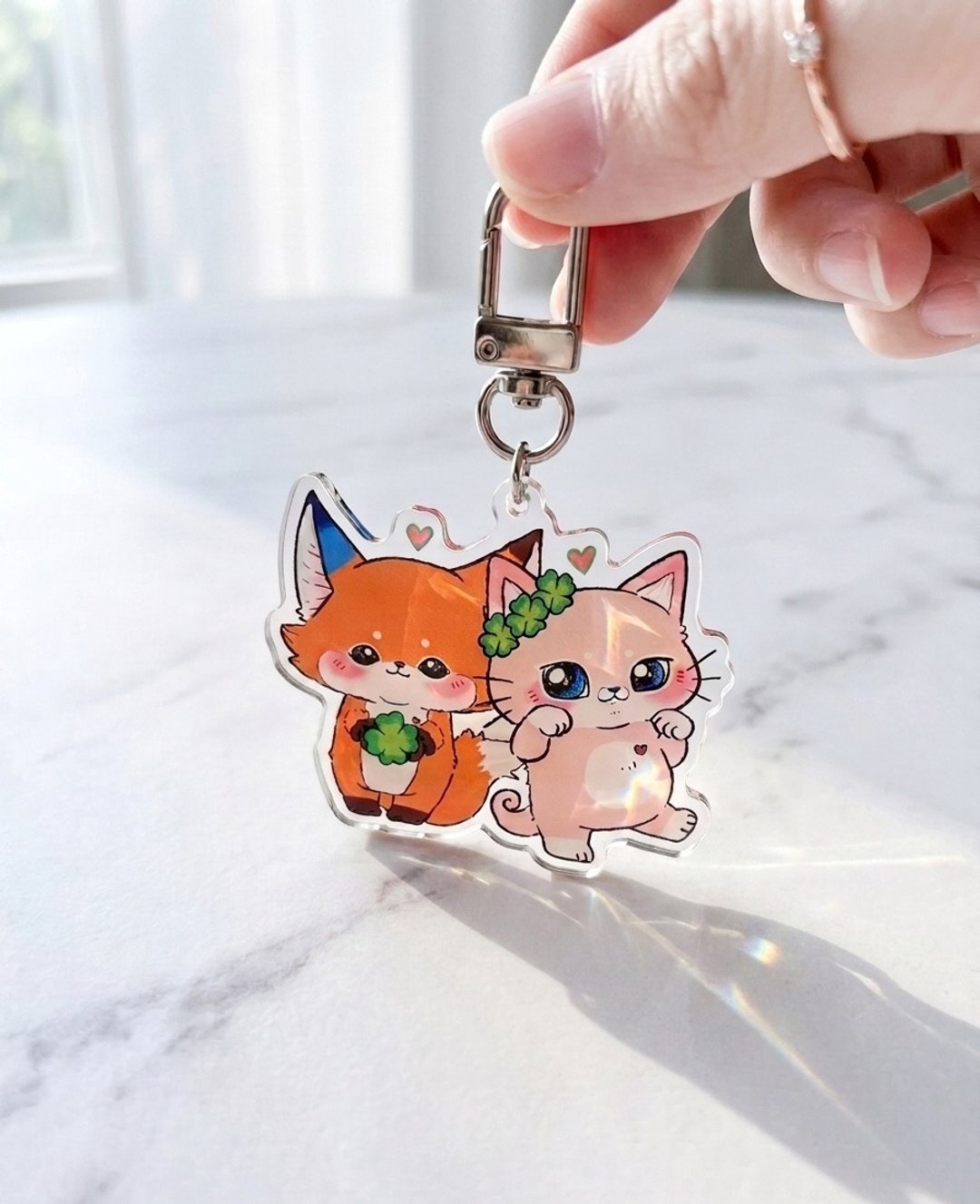 幸运草的微笑/压克力钥匙圈 - 湖尼&猫仔 - 钥匙链/钥匙包 - 其他材质 绿色