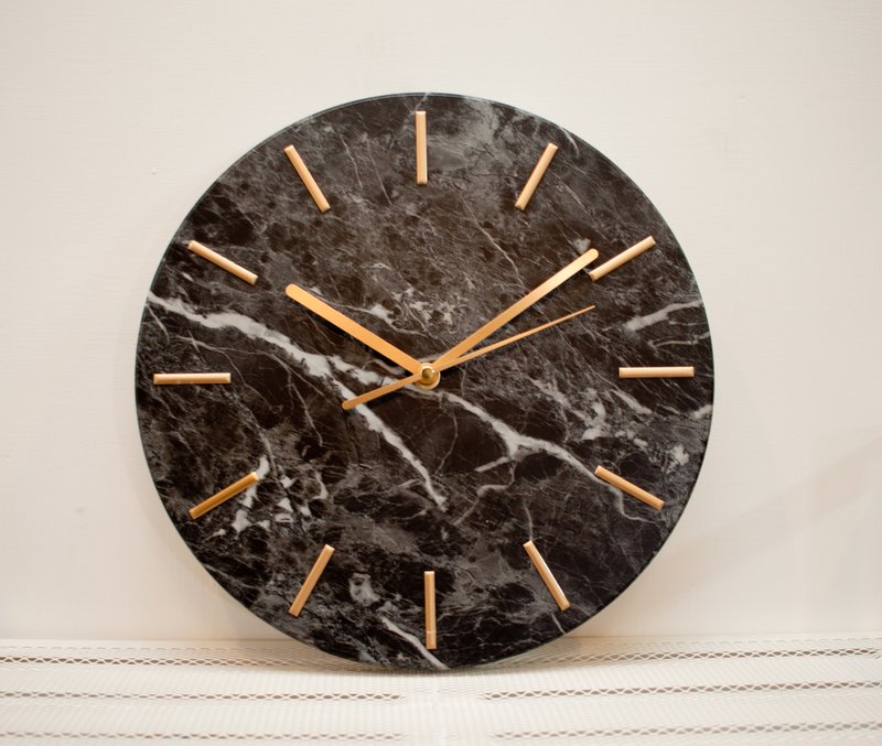 黑大理石纹-时钟/静音-金色刻度-WE CAN HOUSE酒吧/独特品味/挂钟 - 时钟/闹钟 - 木头 透明