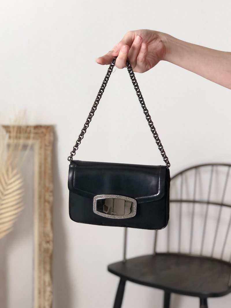 【日本直送 名牌古着包】PRADA 普拉达 手提包 黑色 莱茵石 尼龙 链条 vintage 古董 y8bzmh - 手提包/手提袋 - 尼龙 黑色