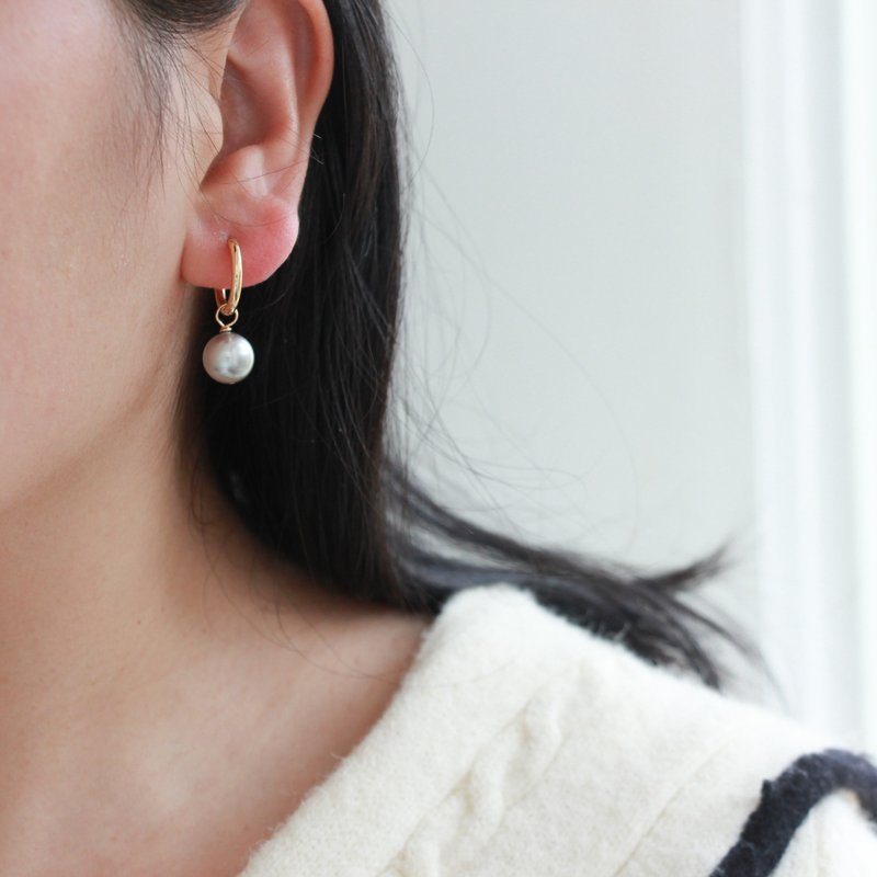 Swarovski 灰色珍珠耳环耳扣 一款两戴 - 耳环/耳夹 - 其他金属 多色