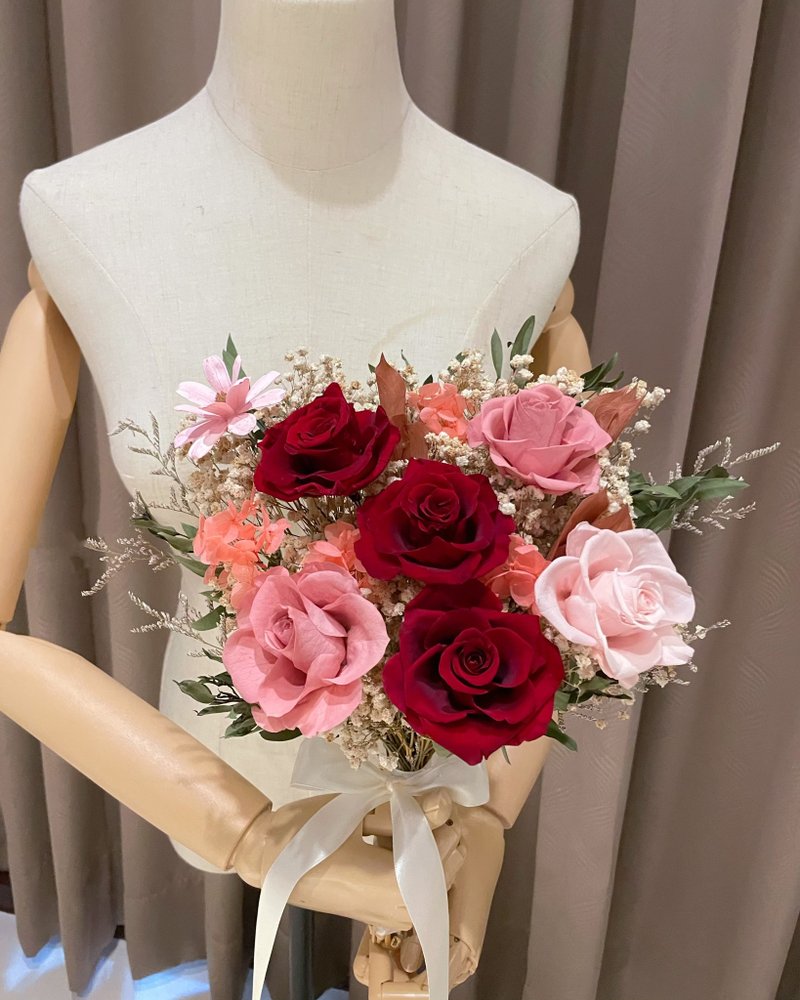 红粉花漾永生捧花 结婚捧花 新娘捧花 手绑花 干燥花捧花 登记捧 - 干燥花/捧花 - 植物．花 红色