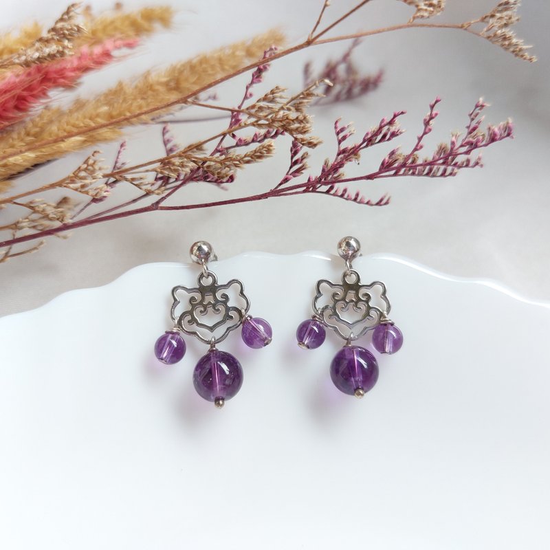 s925纯银 紫水晶耳环 | 手作定制 手链 项链 耳饰 饰品 - 耳环/耳夹 - 纯银 