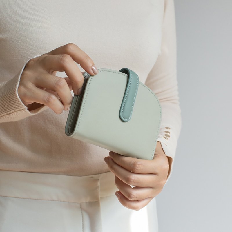 真牛皮撞色皮夹 - 灰/浅蓝色 - 皮夹/钱包 - 真皮 灰色