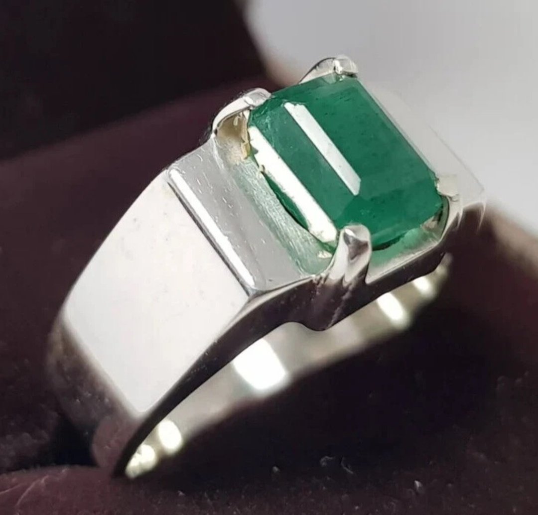Real Panjsher Afghanistan emerald ring for men Dark green Mens emerald ring Gift - 戒指 - 硅胶 绿色